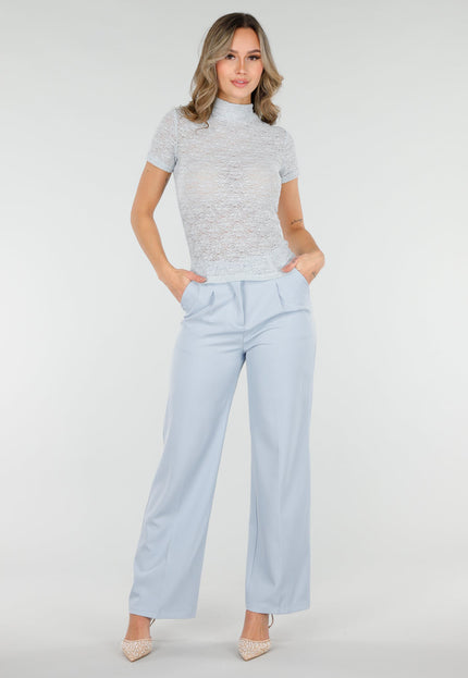 NEW040226 Babyblauwe Opengewerkte Top