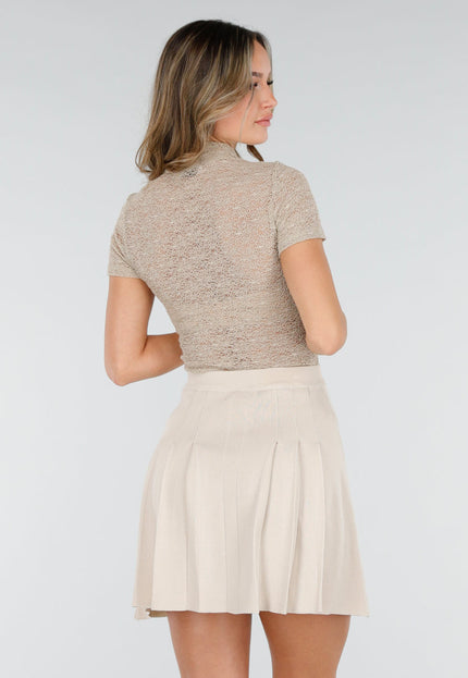 NEW040226 Beige Gehaakte Top met Korte Mouwen