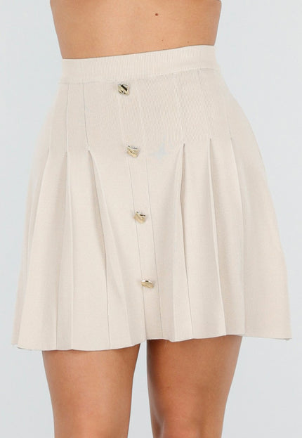 NEW040226 Beige Geplooide Rok met Sierknopen