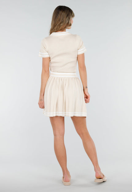 NEW040226 Beige Set met Polo Top en Plissé Rok