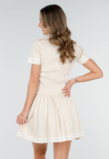 NEW040226 Beige Set met Polo Top en Plissé Rok
