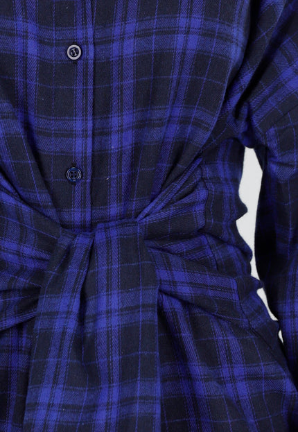 NEW040226 Blauwe Geruite Blouse Jurk