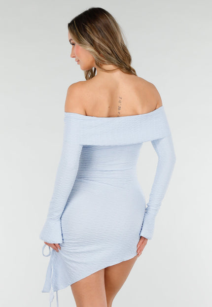 NEW040226 Blauwe Off Shoulder Bodycon Jurk