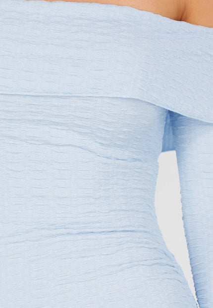 NEW040226 Blauwe Off Shoulder Bodycon Jurk