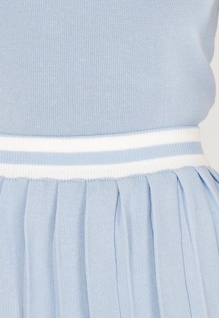 NEW040226 Blauwe Set met Polo Top en Plissé Rok