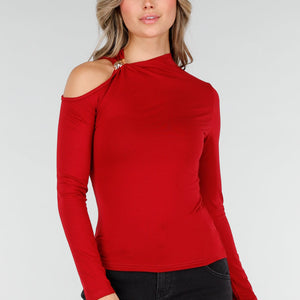 NEW040226 Bordeauxrode One Shoulder Top