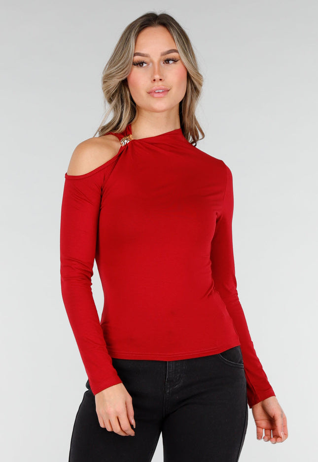 NEW040226 Bordeauxrode One Shoulder Top