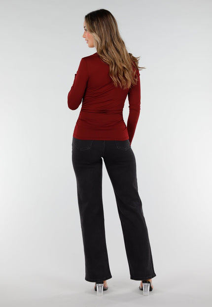 NEW040226 Bordeauxrode Top met Lange Mouwen