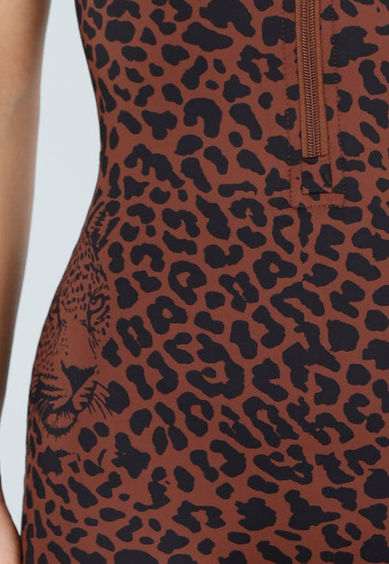 NEW040226 Bruine Leopard Sport Jumpsuit met Pads