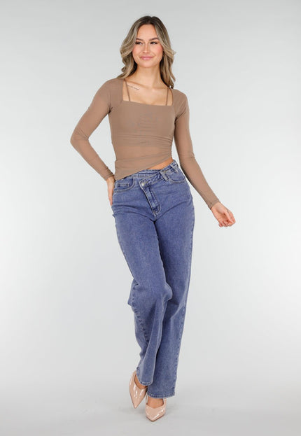 NEW040226 Bruine Mesh Sporttop met Pads