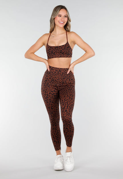 NEW040226 Bruine Sportlegging met Luipaardprint