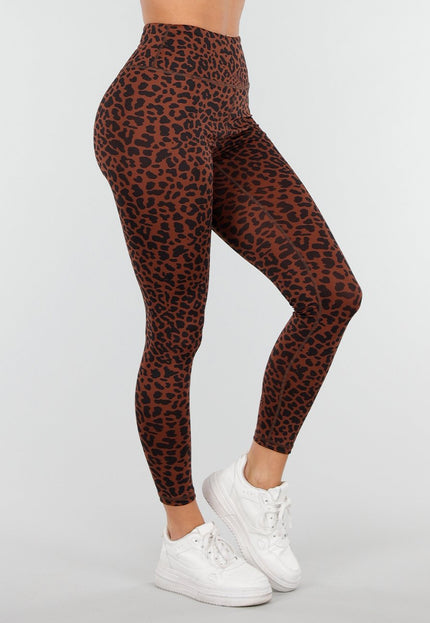 NEW040226 Bruine Sportlegging met Luipaardprint