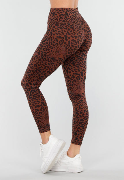 NEW040226 Bruine Sportlegging met Luipaardprint