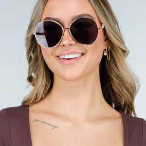 NEW040226 Goudkleurige Donkere Ronde Zonnebril