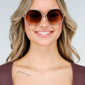 NEW040226 Goudkleurige Lichte Ronde Zonnebril