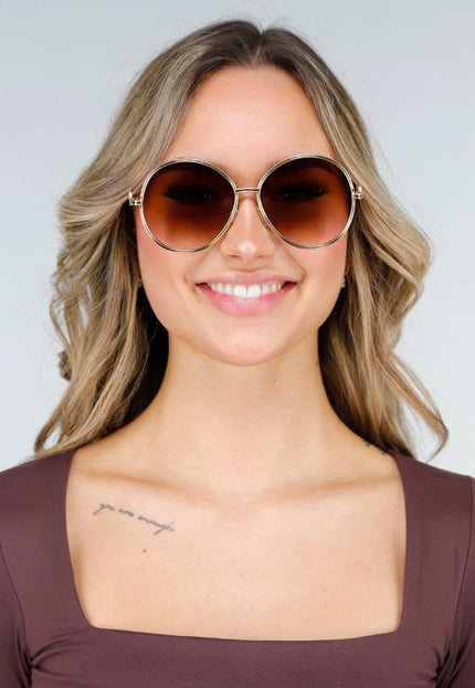 NEW040226 Goudkleurige Lichte Ronde Zonnebril