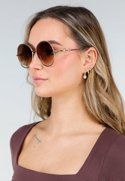 NEW040226 Goudkleurige Lichte Ronde Zonnebril