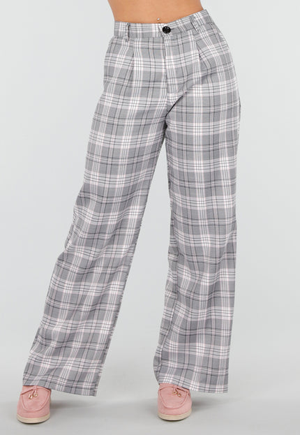 NEW040226 Grijze Geruite Pantalon Straight Leg