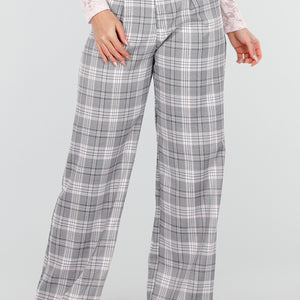 NEW040226 Grijze Geruite Pantalon Straight Leg