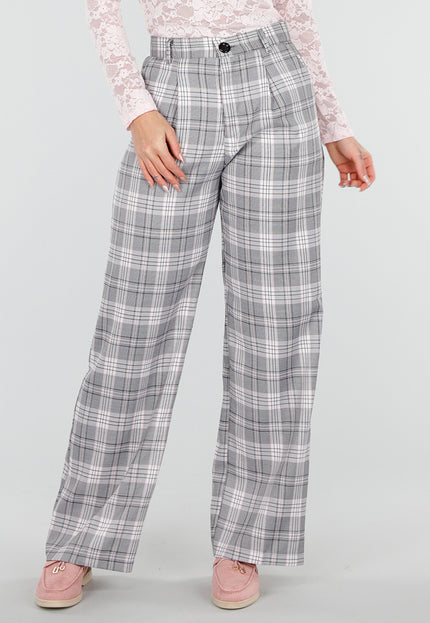 NEW040226 Grijze Geruite Pantalon Straight Leg