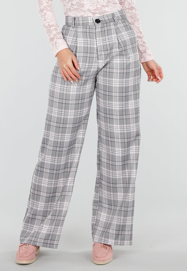 NEW040226 Grijze Geruite Pantalon Straight Leg