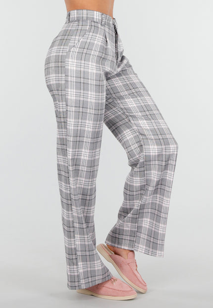 NEW040226 Grijze Geruite Pantalon Straight Leg