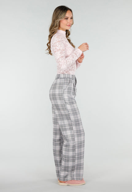 NEW040226 Grijze Geruite Pantalon Straight Leg