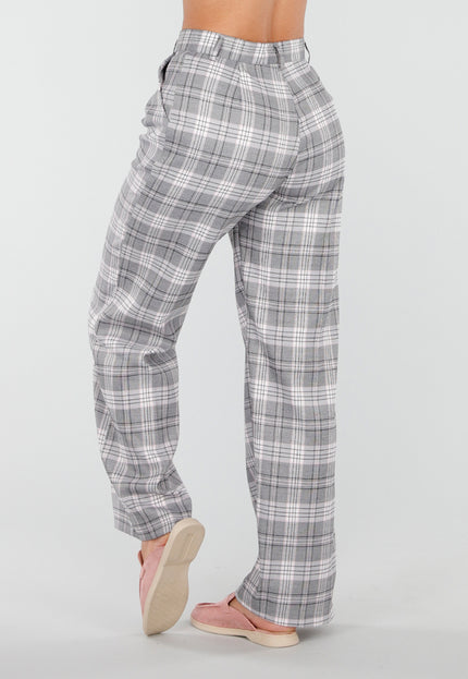 NEW040226 Grijze Geruite Pantalon Straight Leg