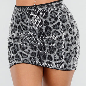 NEW040226 Korte Grijze Panterprint Rok met Pailletten