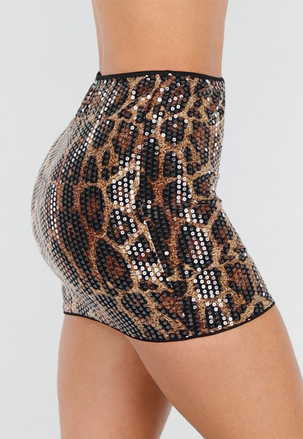 NEW040226 Korte Panterprint Rok met Pailletten