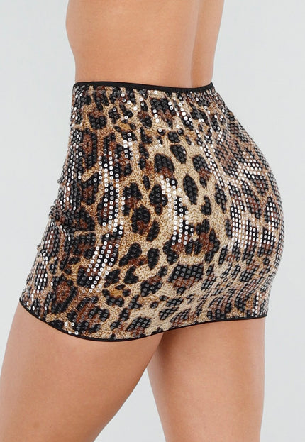 NEW040226 Korte Panterprint Rok met Pailletten