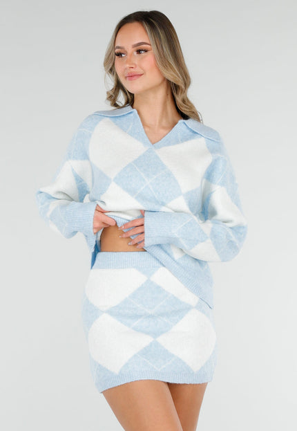 NEW040226 Lichtblauwe Gebreide Two Piece Set