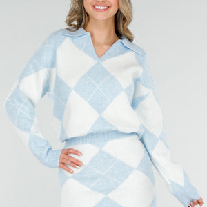 NEW040226 Lichtblauwe Gebreide Two Piece Set