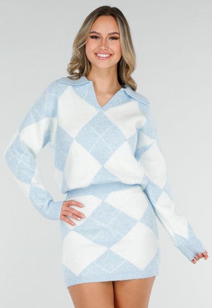 NEW040226 Lichtblauwe Gebreide Two Piece Set