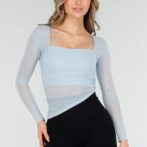 NEW040226 Lichtblauwe Mesh Top met Pads