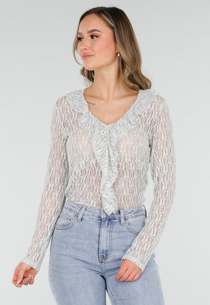 NEW040226 Mintgroene Kanten Blouse Top