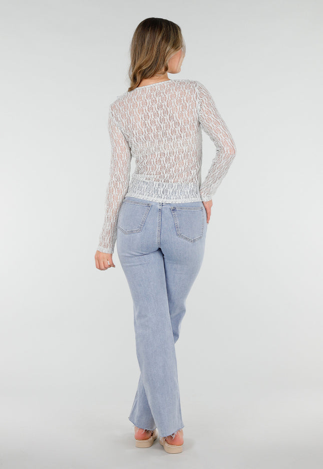 NEW040226 Mintgroene Kanten Blouse Top