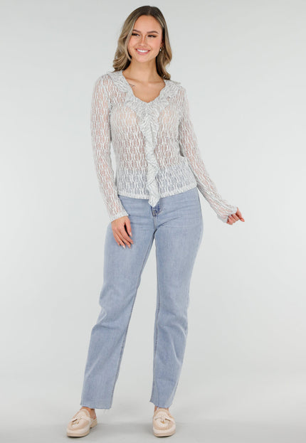 NEW040226 Mintgroene Kanten Blouse Top