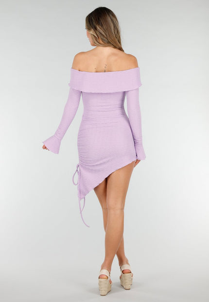 NEW040226 Paarse Off Shoulder Bodycon Jurk