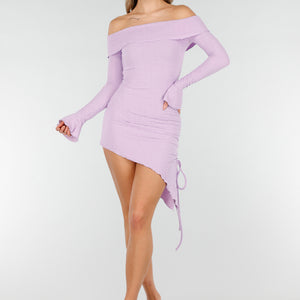 NEW040226 Paarse Off Shoulder Bodycon Jurk