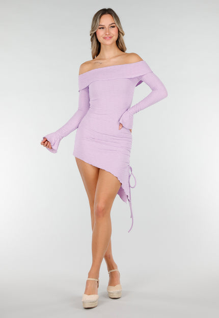 NEW040226 Paarse Off Shoulder Bodycon Jurk