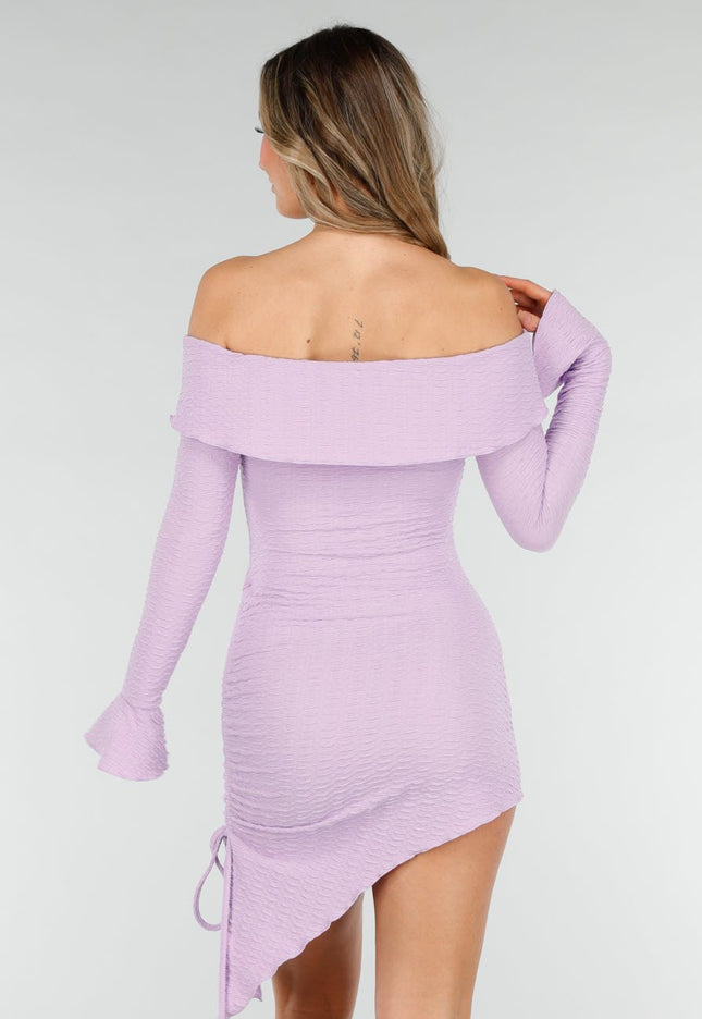 NEW040226 Paarse Off Shoulder Bodycon Jurk