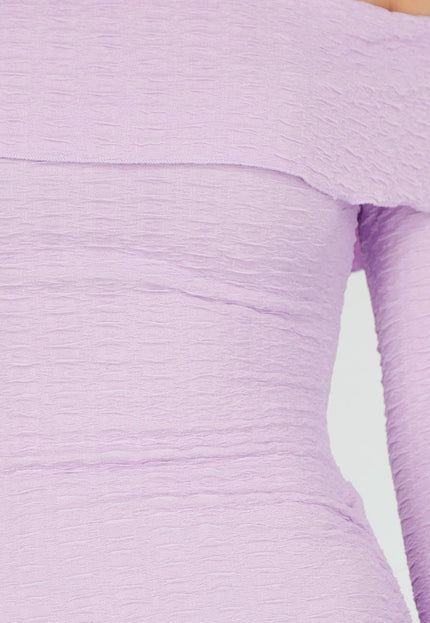 NEW040226 Paarse Off Shoulder Bodycon Jurk