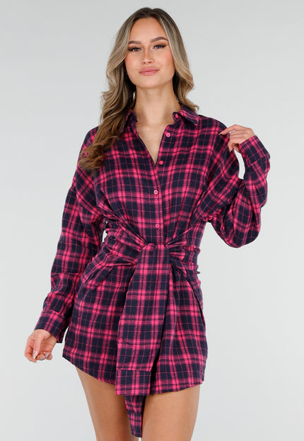 NEW040226 Roze Geruite Blouse Jurk