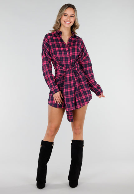 NEW040226 Roze Geruite Blouse Jurk