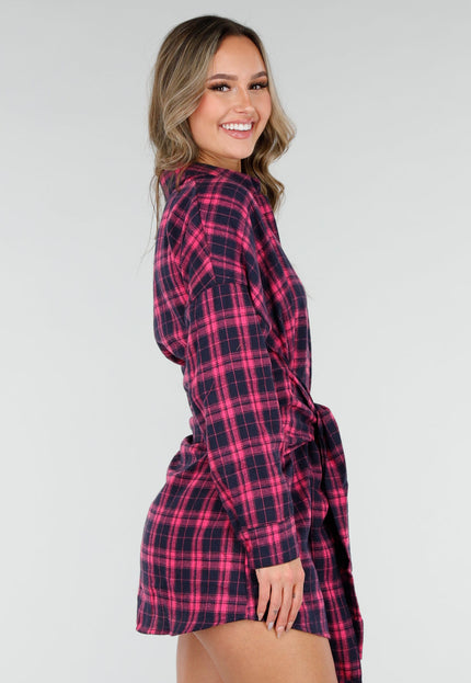 NEW040226 Roze Geruite Blouse Jurk