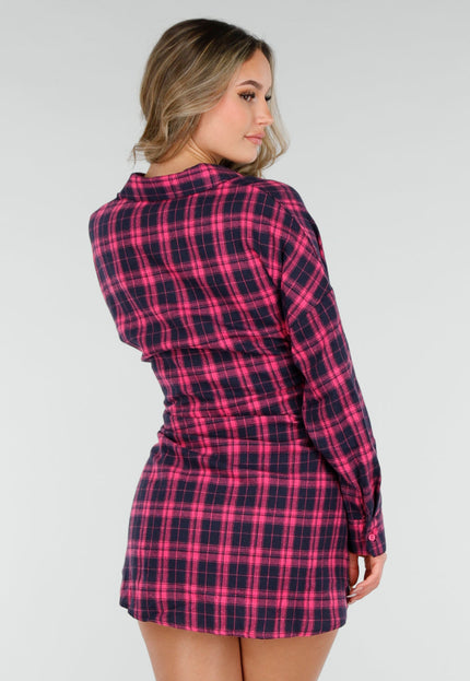 NEW040226 Roze Geruite Blouse Jurk