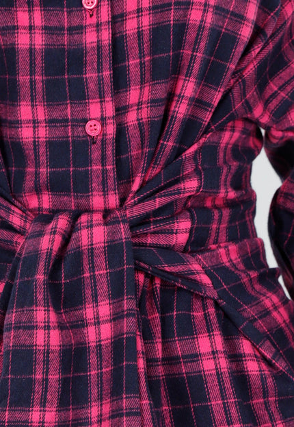 NEW040226 Roze Geruite Blouse Jurk