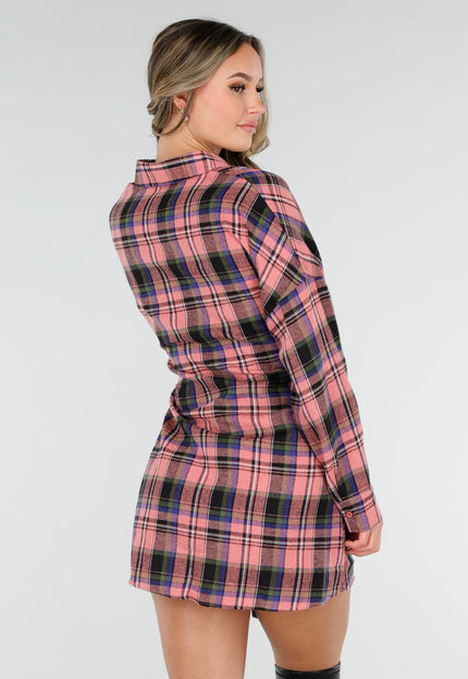 NEW040226 Roze Geruite Blouse Jurk