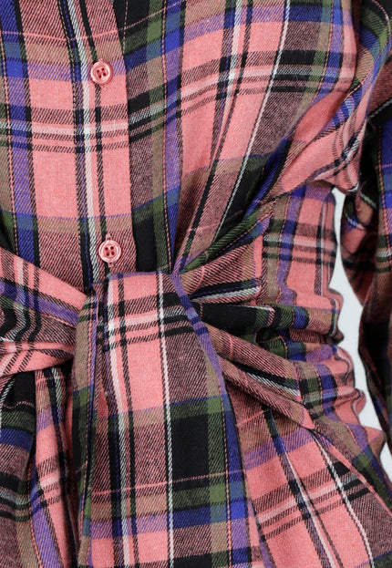 NEW040226 Roze Geruite Blouse Jurk